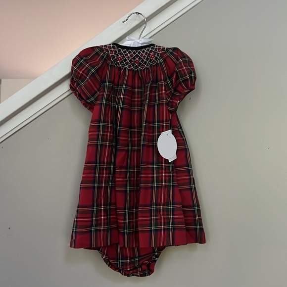 Edgehill Collection Short Sleeve Smocked Holiday Plaid Dress - Picture 3 of 8